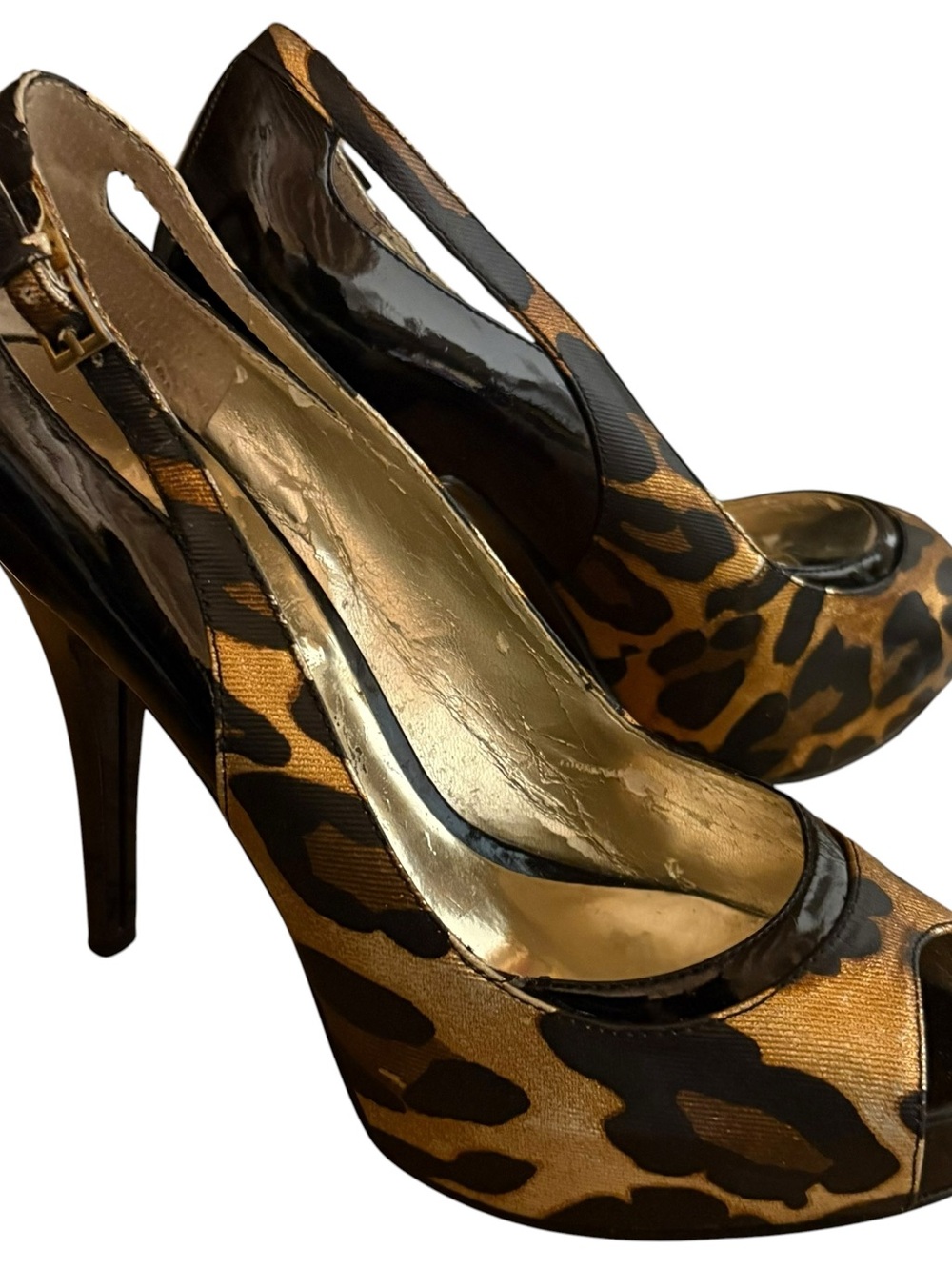 GUESS Vintage Leopard Patent Leather Platform Slingback Heels - Picture 15 of 16